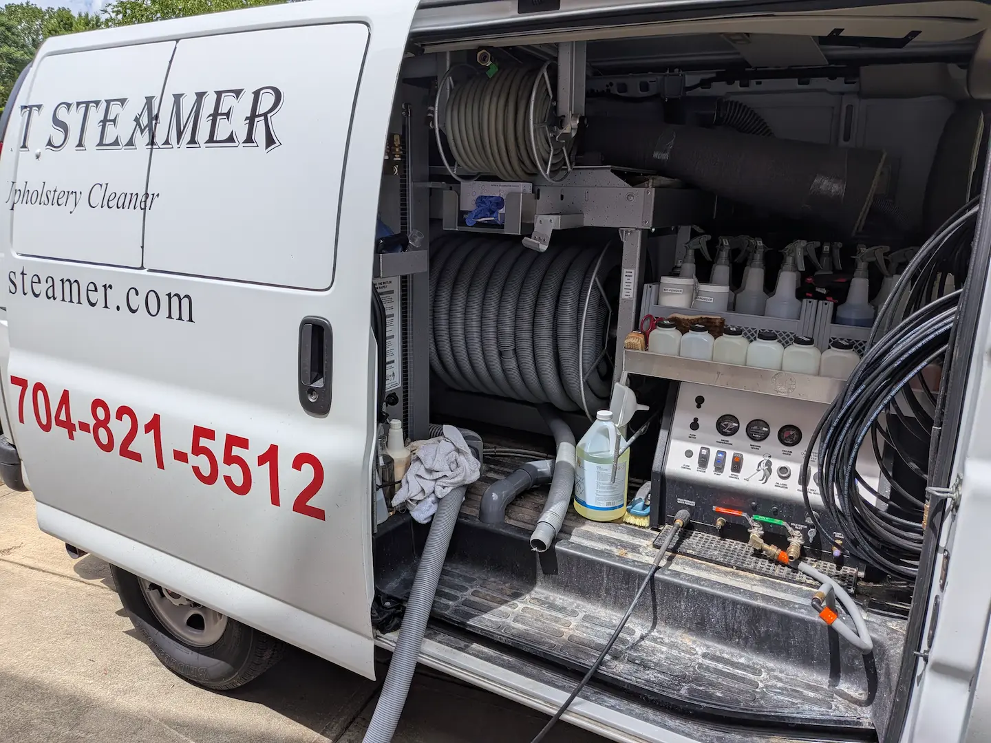 Truck-mounted carpet cleaning equipment in a Charlotte NC home